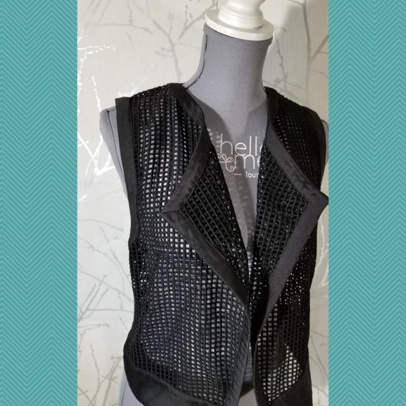 Armani Exchange Black Open Front Mesh Vest - Picture 3 of 6